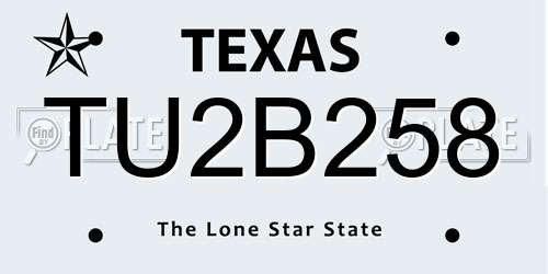 TU2B258 Texas License Plate