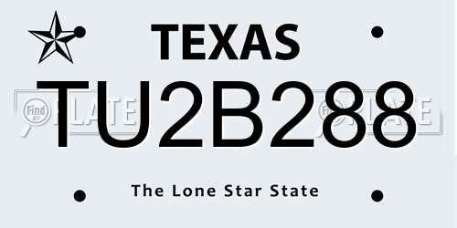 TU2B288 Texas License Plate