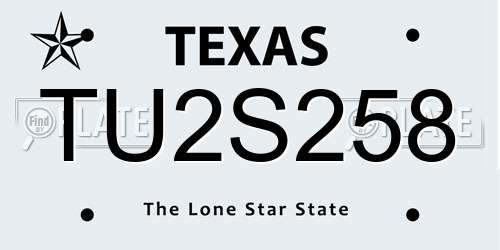 TU2S258 Texas License Plate