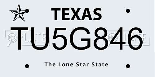 TU5G846 Texas License Plate