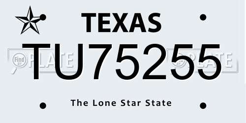 TU75255 Texas License Plate