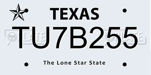 TU7B255 Texas License Plate