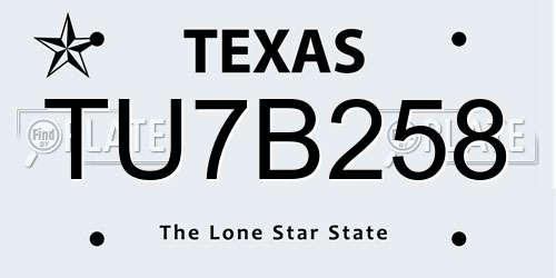 TU7B258 Texas License Plate