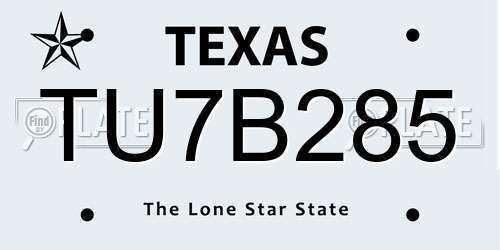 TU7B285 Texas License Plate