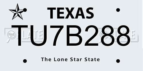 TU7B288 Texas License Plate