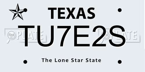 TU7E2S Texas License Plate