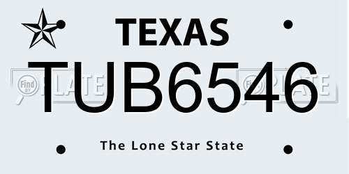 TUB6546 Texas License Plate