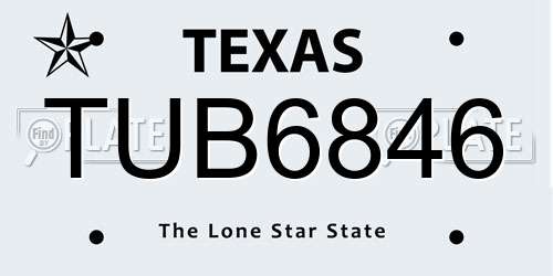 TUB6846 Texas License Plate