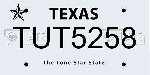 TUT5258 Texas License Plate