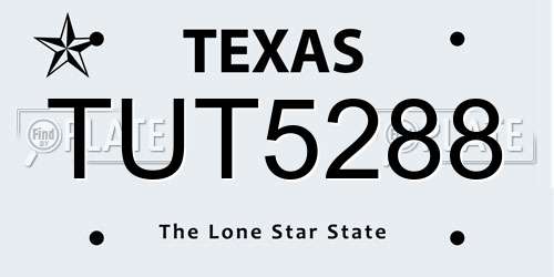 TUT5288 Texas License Plate