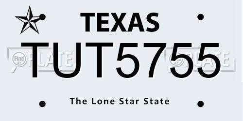 TUT5755 Texas License Plate