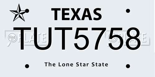 TUT5758 Texas License Plate