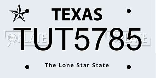 TUT5785 Texas License Plate