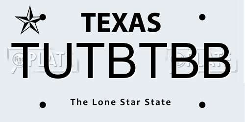 TUTBTBB Texas License Plate