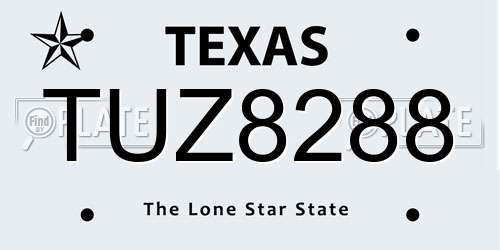 TUZ8288 Texas License Plate