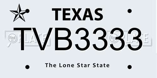 TVB3333 Texas License Plate