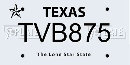 TVB875 Texas License Plate