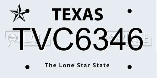 TVC6346 Texas License Plate