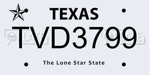 TVD3799 Texas License Plate