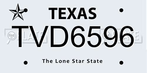 TVD6596 Texas License Plate