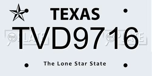 TVD9716 Texas License Plate