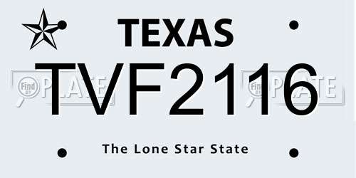 TVF2116 Texas License Plate