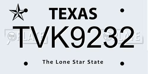 TVK9232 Texas License Plate