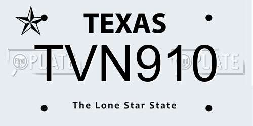 TVN910 Texas License Plate