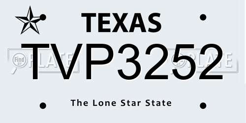 TVP3252 Texas License Plate