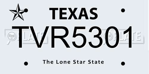 TVR5301 Texas License Plate