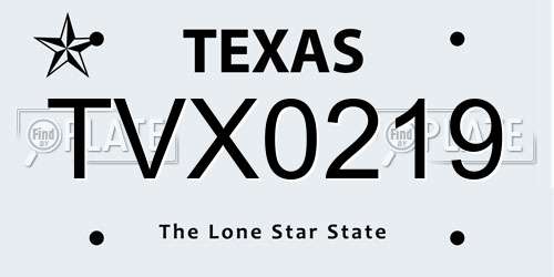 TVX0219 Texas License Plate