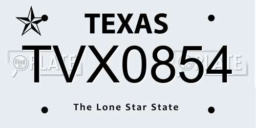 TVX0854 Texas License Plate