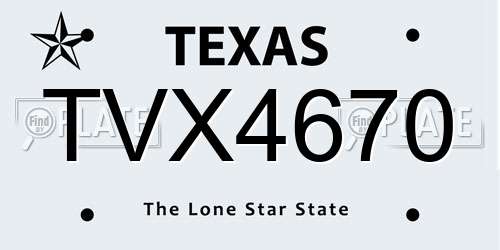 TVX4670 Texas License Plate
