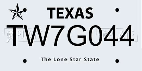 TW7G044 Texas License Plate