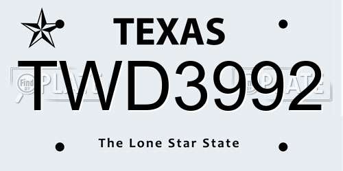 TWD3992 Texas License Plate