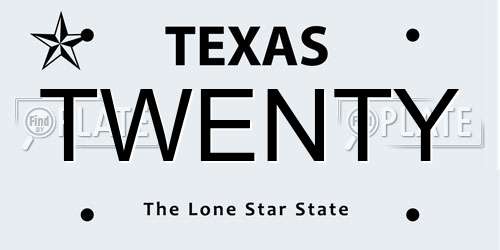 TWENTY Texas License Plate