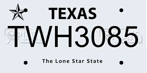 TWH3085 Texas License Plate