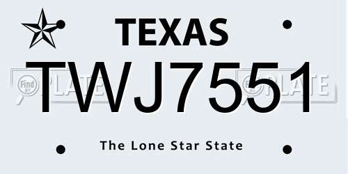 TWJ7551 Texas License Plate