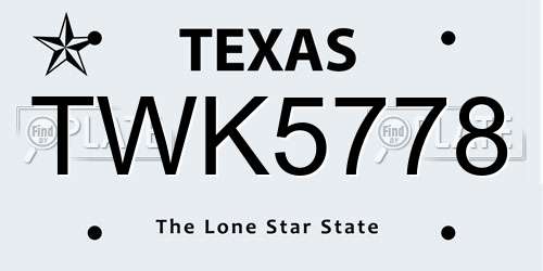 TWK5778 Texas License Plate