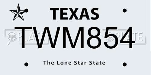 TWM854 Texas License Plate
