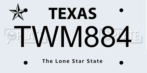 TWM884 Texas License Plate
