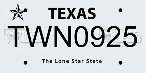 TWN0925 Texas License Plate
