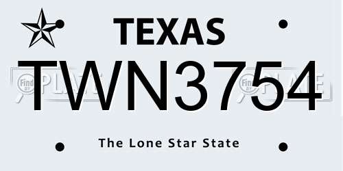 TWN3754 Texas License Plate