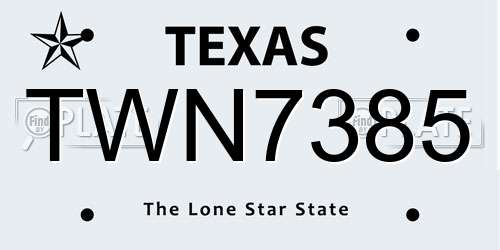 TWN7385 Texas License Plate