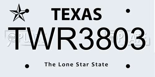 TWR3803 Texas License Plate