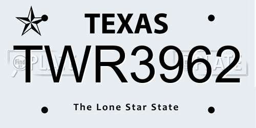 TWR3962 Texas License Plate