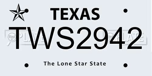 TWS2942 Texas License Plate