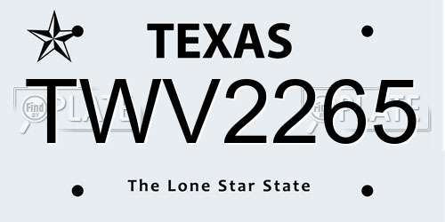 TWV2265 Texas License Plate