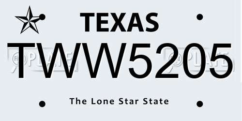 TWW5205 Texas License Plate