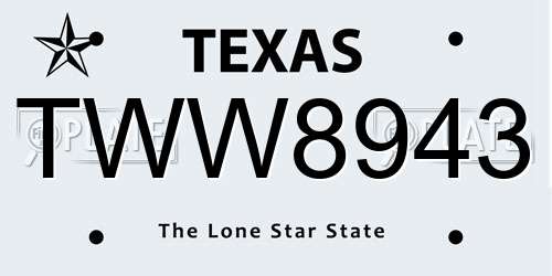 TWW8943 Texas License Plate
